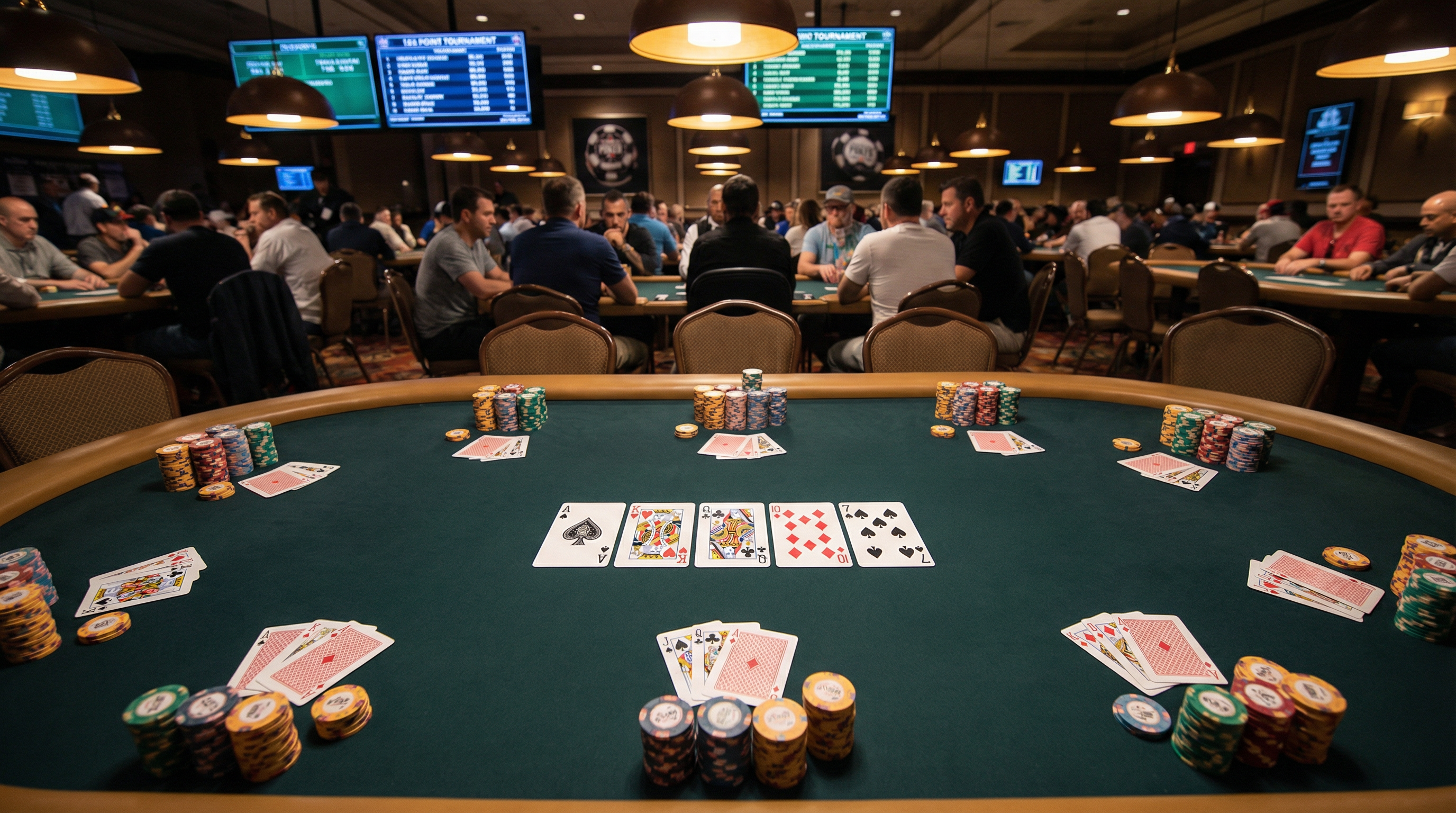 赌博平台扑克游戏桌面，展示德州扑克手牌和筹码